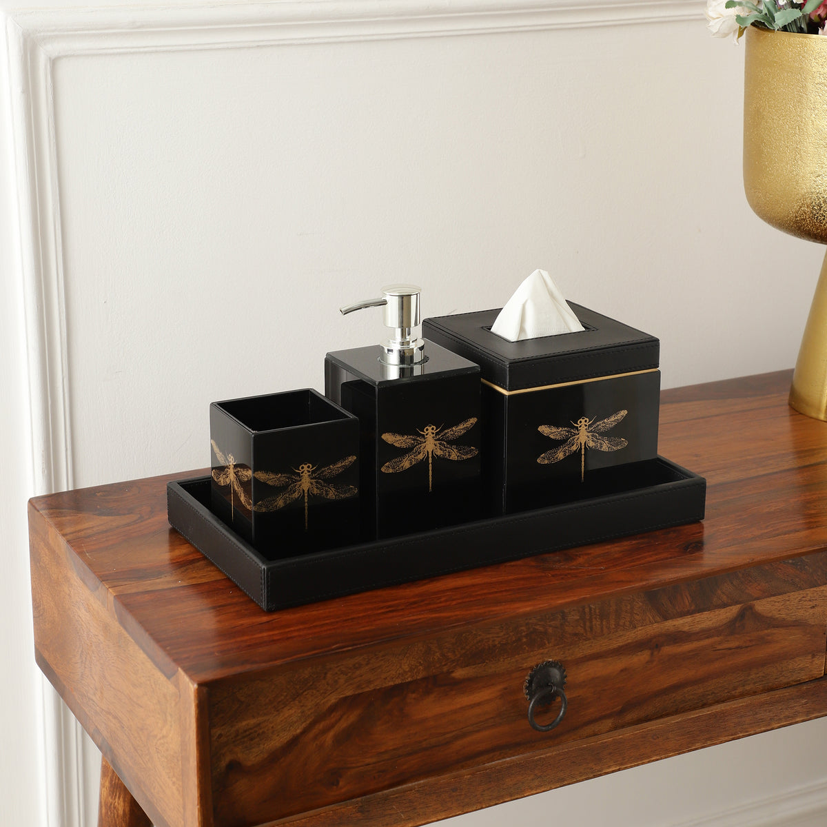 Black and store gold bathroom set